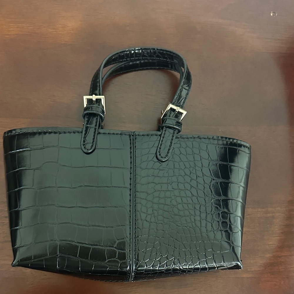 Zara Black Crocodile-Embossed Women's Handbag